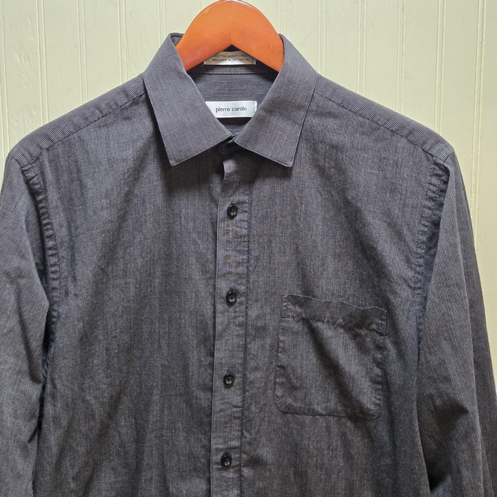Pierre Cardin Shirt Mens Large Gray Check Long Sleeve Button Front Casual